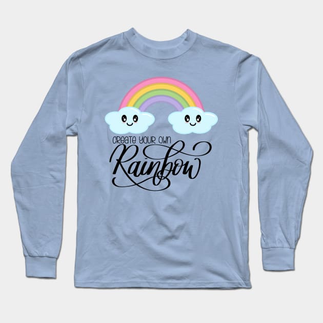 Create Your Own Rainbow with Kawaii Cute Clouds in Blue Long Sleeve T-Shirt by Kelly Gigi